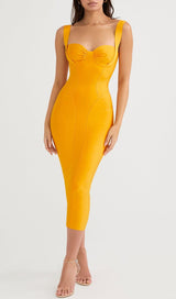 GOOSE YELLOW SLEEVELESS SLIM-FIT SUSPENDER DRESS