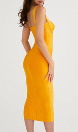 GOOSE YELLOW SLEEVELESS SLIM-FIT SUSPENDER DRESS