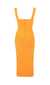 GOOSE YELLOW SLEEVELESS SLIM-FIT SUSPENDER DRESS