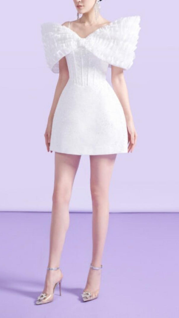 AIIZIE BOWKNOT FISHBONE MINI DRESS IN WHITE - product image