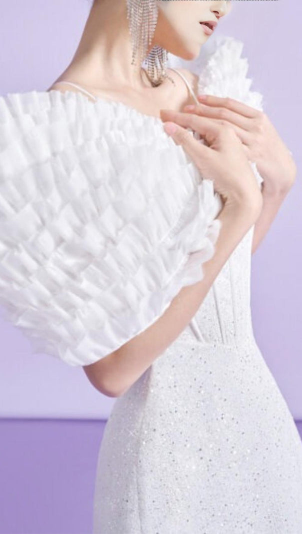 AIIZIE BOWKNOT FISHBONE MINI DRESS IN WHITE - product image
