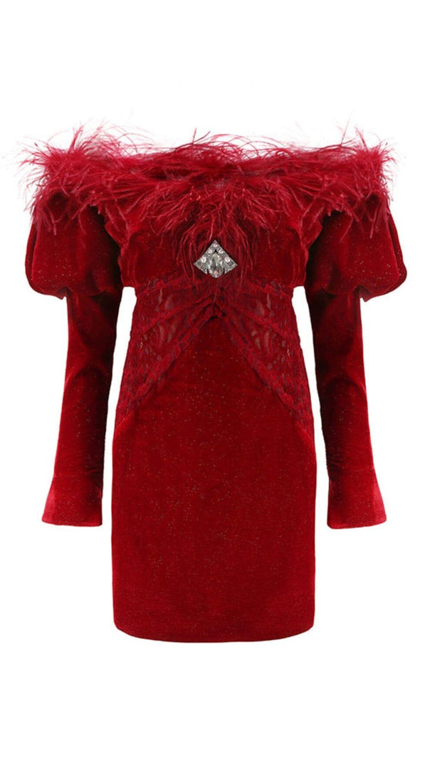 AIIZIE RED VELVET OFF SHOULDER MINI DRESS - product image