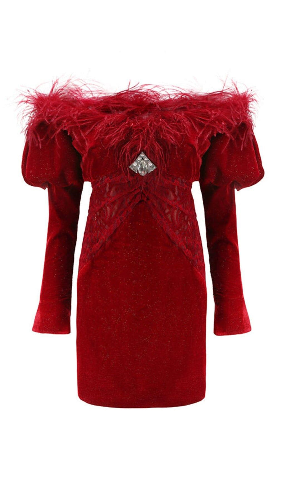 MINI ABITO IN VELLUTO ROSSO CON SPALLE SCOPERTE