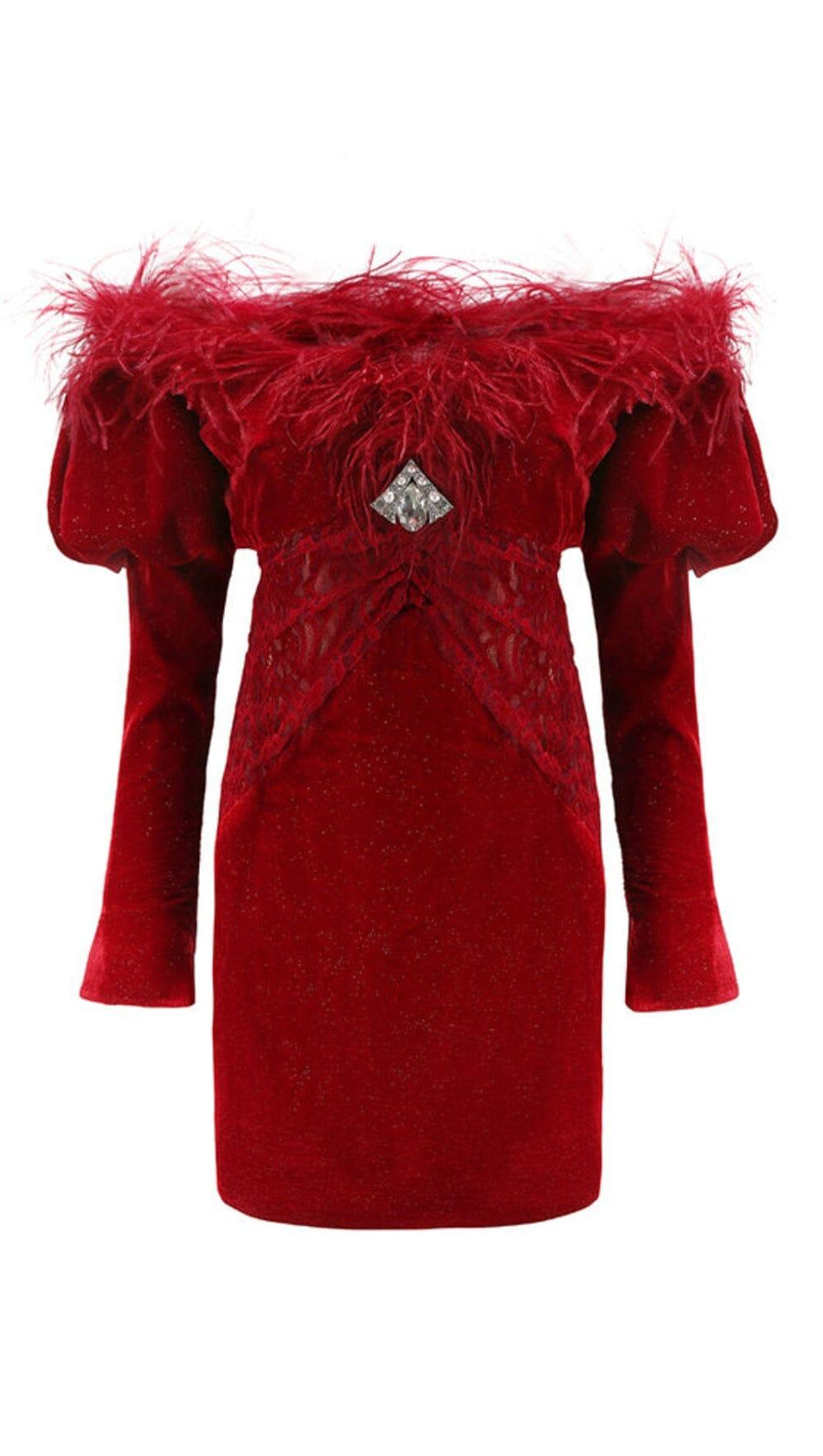 ROTES SAMT-OFF-SHOULDER-MINIKLEID