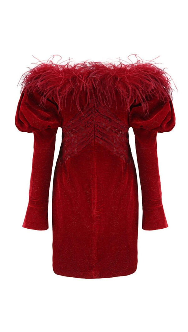 AIIZIE RED VELVET OFF SHOULDER MINI DRESS - product image