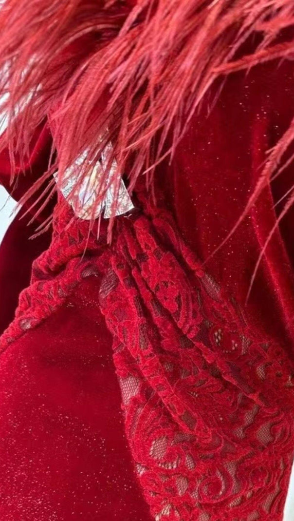 AIIZIE RED VELVET OFF SHOULDER MINI DRESS - product image