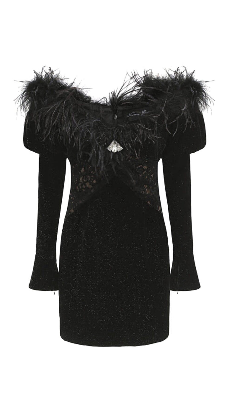 SCHWARZES OFF-SHOULDER-MINIKLEID AUS SAMT