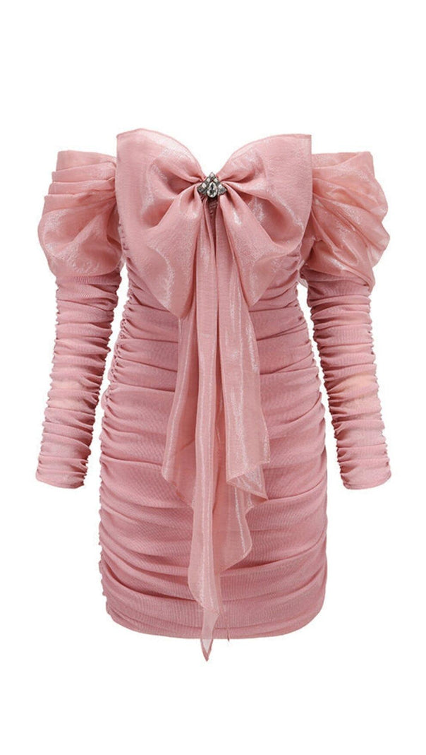 AIIZIE PINK BOWKNOT LONG SLEEVE MINI DRESS - product image