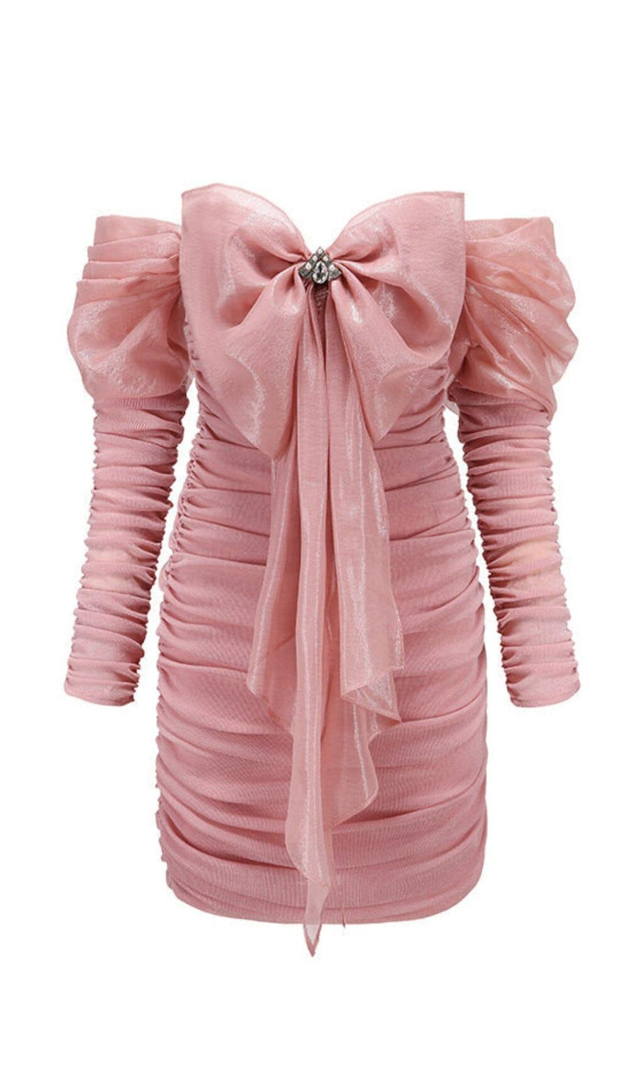 ROSA LANGÄRMELIGES MINIKLEID MIT SCHLEIFE