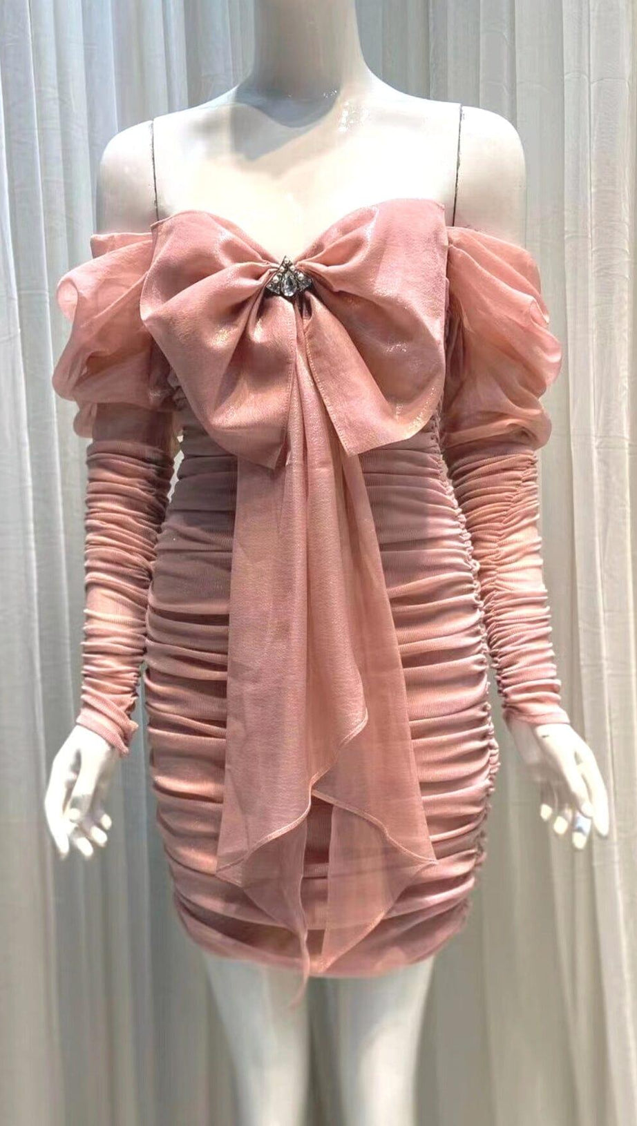 PINK BOWKNOT LONG SLEEVE MINI DRESS