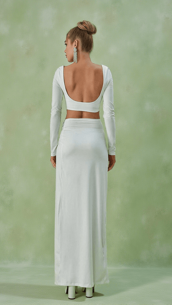 AIIZIE ESTE LONG SLEEVE RUCHED SPLIT SET IN WHITE - product image
