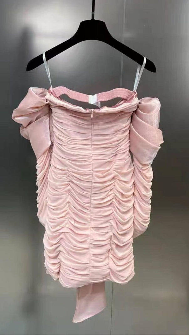 Pink Bowknot Long Sleeve Mini Dress