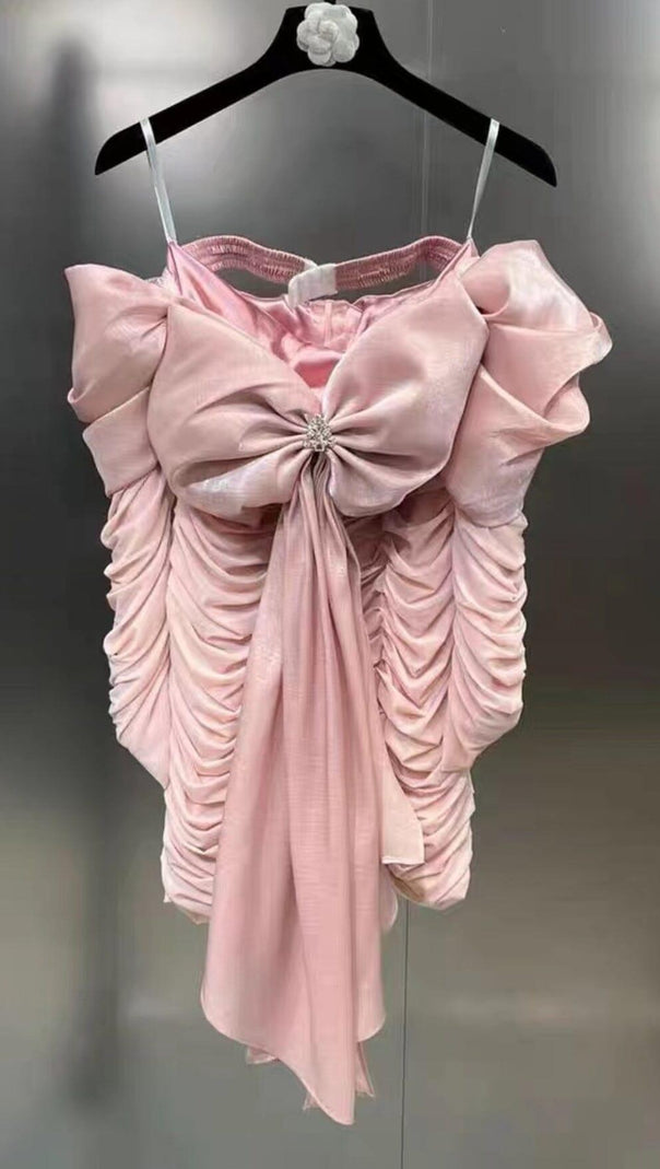 Pink Bowknot Long Sleeve Mini Dress