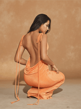 Egypt Backless Maxi Dress In Orange