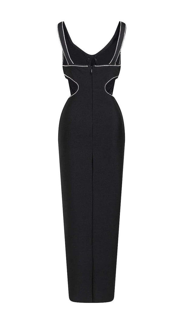 AIIZIE CRYSTAL TRIM MAXI BANDAGE DRESS IN BLACK - product image