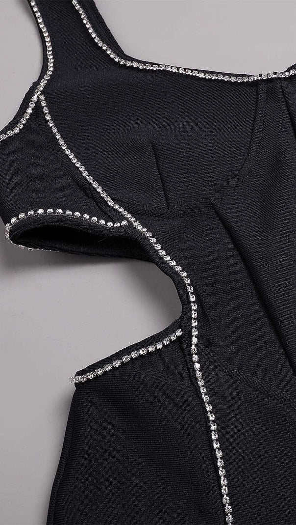 AIIZIE CRYSTAL TRIM MAXI BANDAGE DRESS IN BLACK - product image