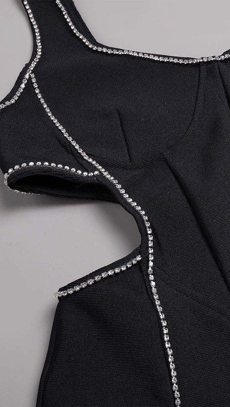 CRYSTAL TRIM MAXI BANDAGE DRESS IN BLACK