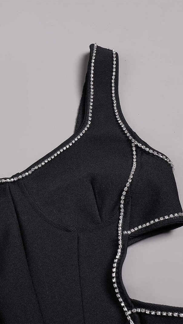 AIIZIE CRYSTAL TRIM MAXI BANDAGE DRESS IN BLACK - product image