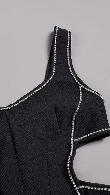 CRYSTAL TRIM MAXI BANDAGE DRESS IN BLACK