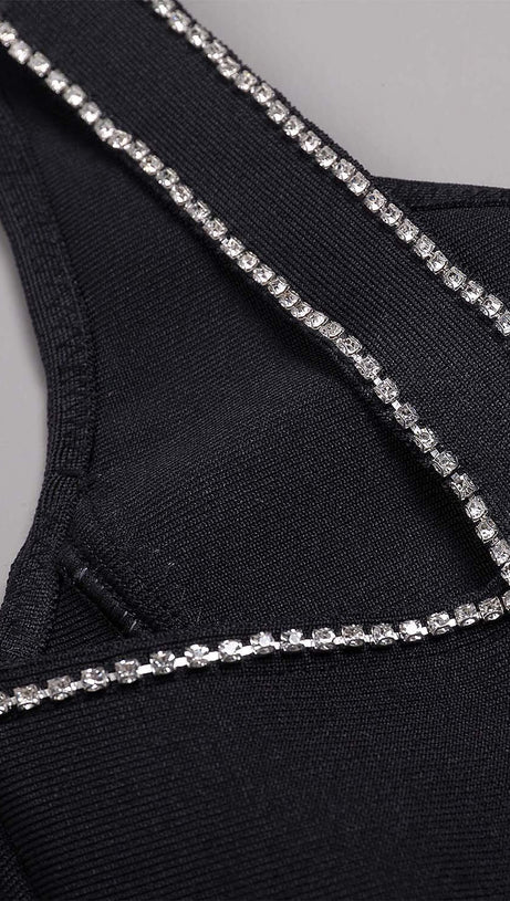 CRYSTAL TRIM MAXI BANDAGE DRESS IN BLACK