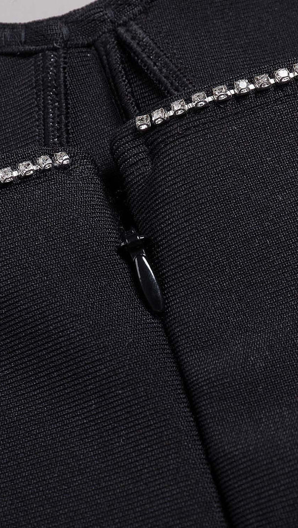 AIIZIE CRYSTAL TRIM MAXI BANDAGE DRESS IN BLACK - product image