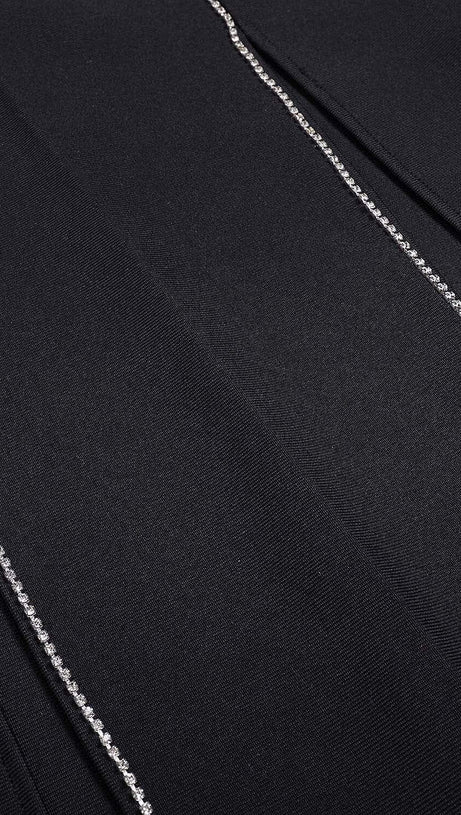 CRYSTAL TRIM MAXI BANDAGE DRESS IN BLACK