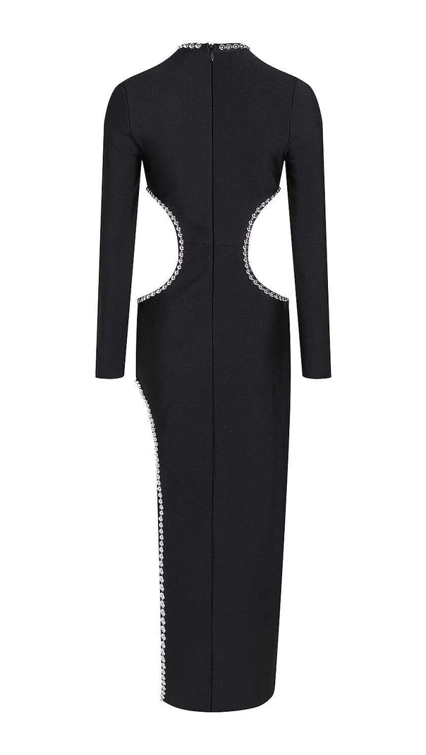 AIIZIE EMBELLISHED CUT OUT MAXI BANDAGE DRESS IN BLACK - product image