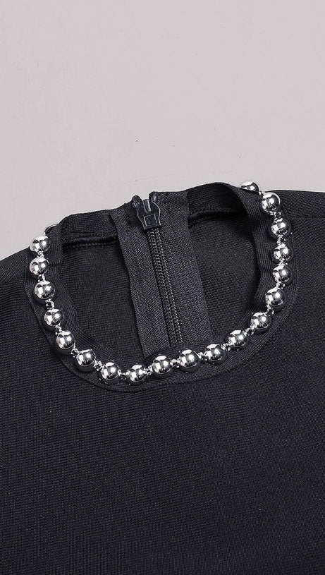 EMBELLISHED CUT OUT MAXI BANDAGE DRESS IN BLACK