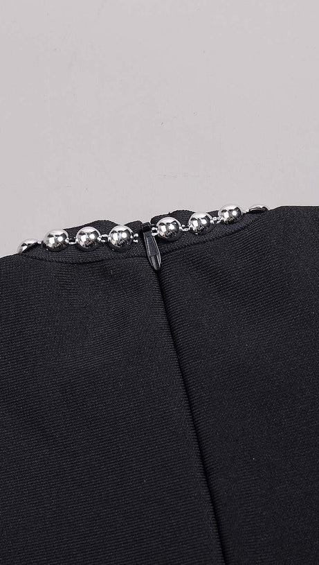 EMBELLISHED CUT OUT MAXI BANDAGE DRESS IN BLACK