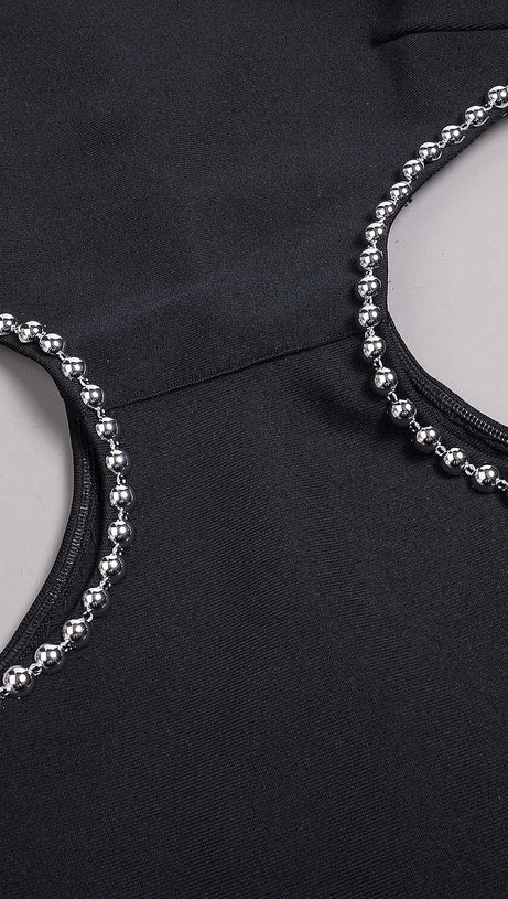 EMBELLISHED CUT OUT MAXI BANDAGE DRESS IN BLACK