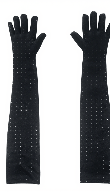 LEDIE RHINESTONE GLOVES IN BLACK