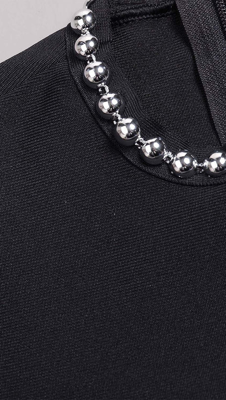 EMBELLISHED CUT OUT MAXI BANDAGE DRESS IN BLACK