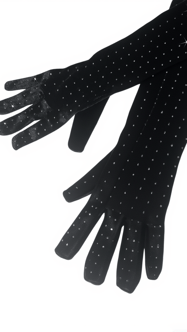 AIIZIE LEDIE RHINESTONE GLOVES IN BLACK - product image