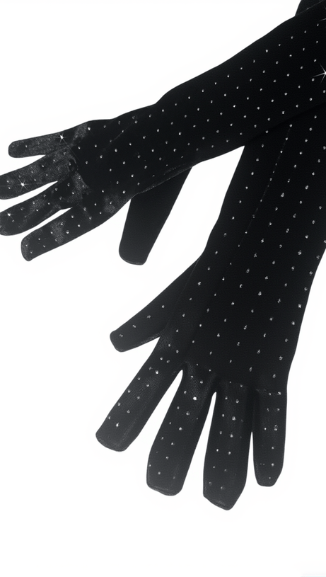 LEDIE RHINESTONE GLOVES IN BLACK