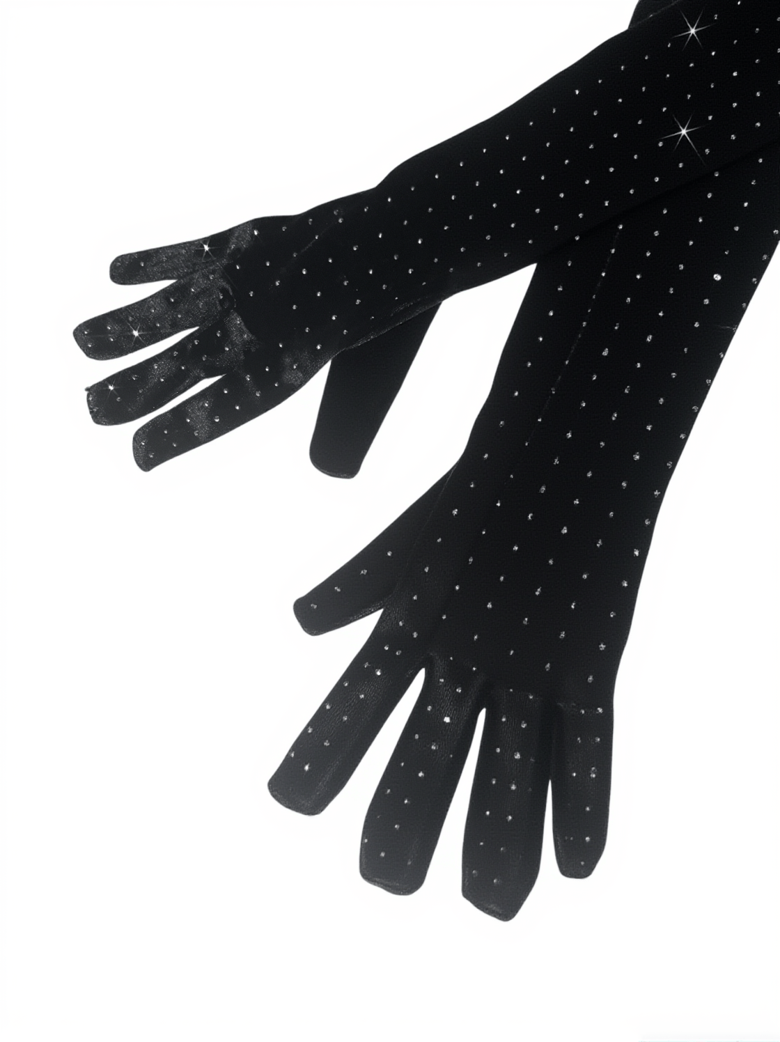 LEDIE RHINESTONE GLOVES IN BLACK