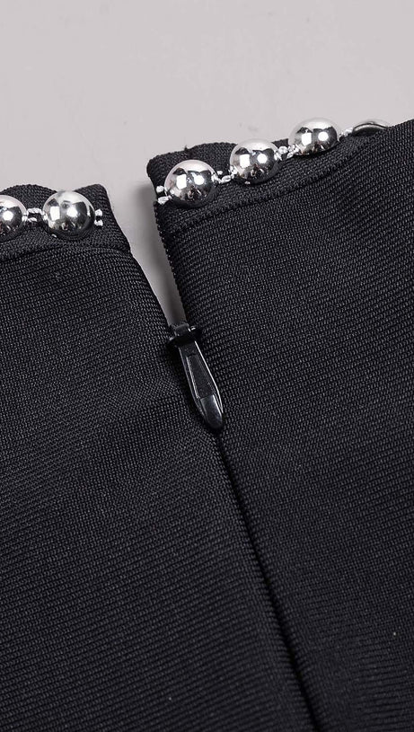 EMBELLISHED CUT OUT MAXI BANDAGE DRESS IN BLACK