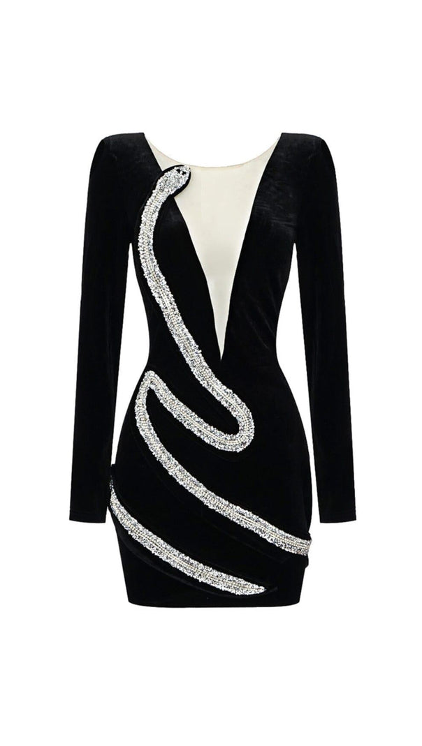 AIIZIE RHINESTONE SERPENTA DEEP-V VELVET MINI DRESS - product image