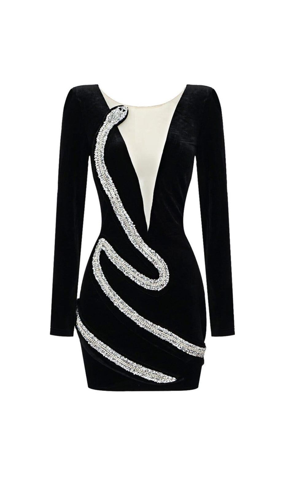 SERPENTA MINIKLEID AUS SAMT MIT STRASS UND TIEFEN V-AUSSCHNITT