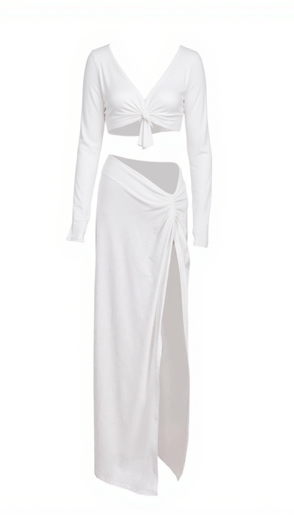 AIIZIE ESTE LONG SLEEVE RUCHED SPLIT SET IN WHITE - product image
