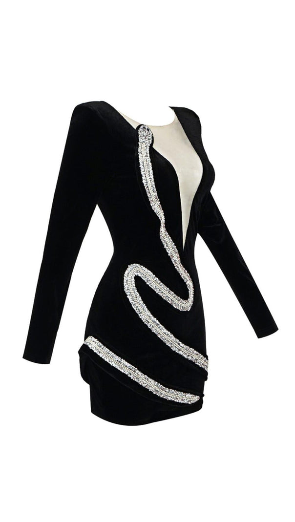 AIIZIE RHINESTONE SERPENTA DEEP-V VELVET MINI DRESS - product image