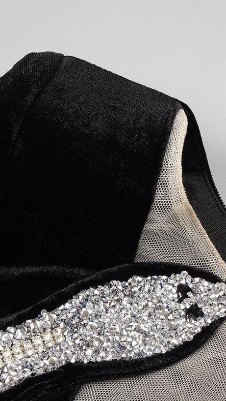 RHINESTONE SERPENTA DEEP-V VELVET MINI DRESS