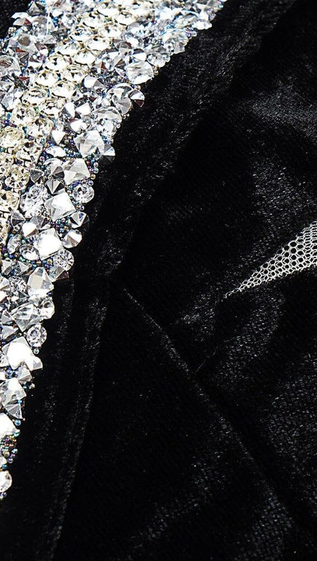 RHINESTONE SERPENTA DEEP-V VELVET MINI DRESS