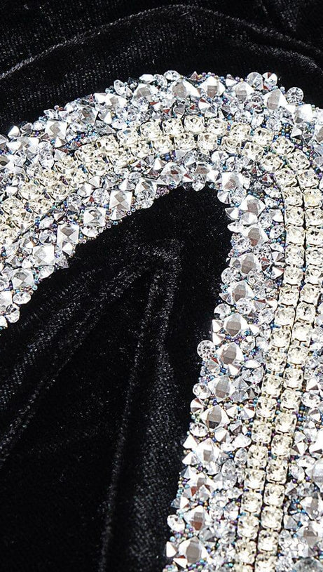 RHINESTONE SERPENTA DEEP-V VELVET MINI DRESS