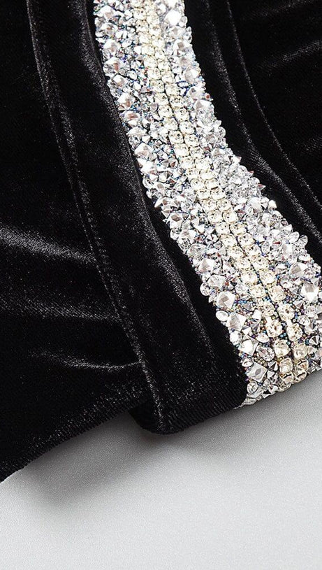 RHINESTONE SERPENTA DEEP-V VELVET MINI DRESS