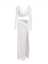 Este Long Sleeve Ruched Split Set In White