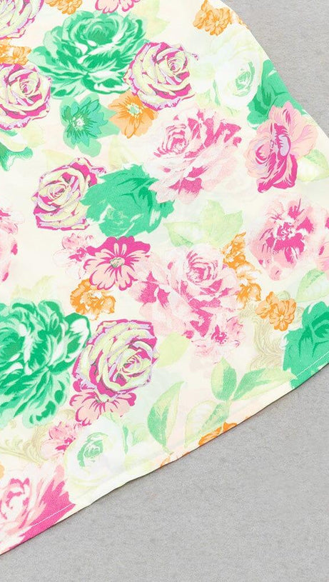 PRINTED SLIM PUFF SLEEVE SQUARE NECK HIP COVER MIDI DRESS