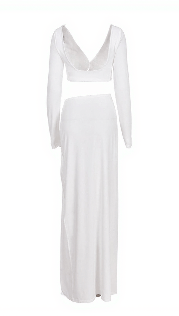 AIIZIE ESTE LONG SLEEVE RUCHED SPLIT SET IN WHITE - product image