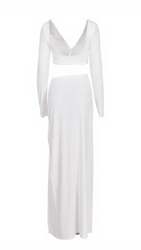 Completo a maniche lunghe con spacchi e arricciature Este bianco