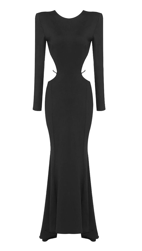 AIIZIE LONG SLEEVE CUT OUT BACKLESS MERMAID MAXI DRESS IN BLACK - product image