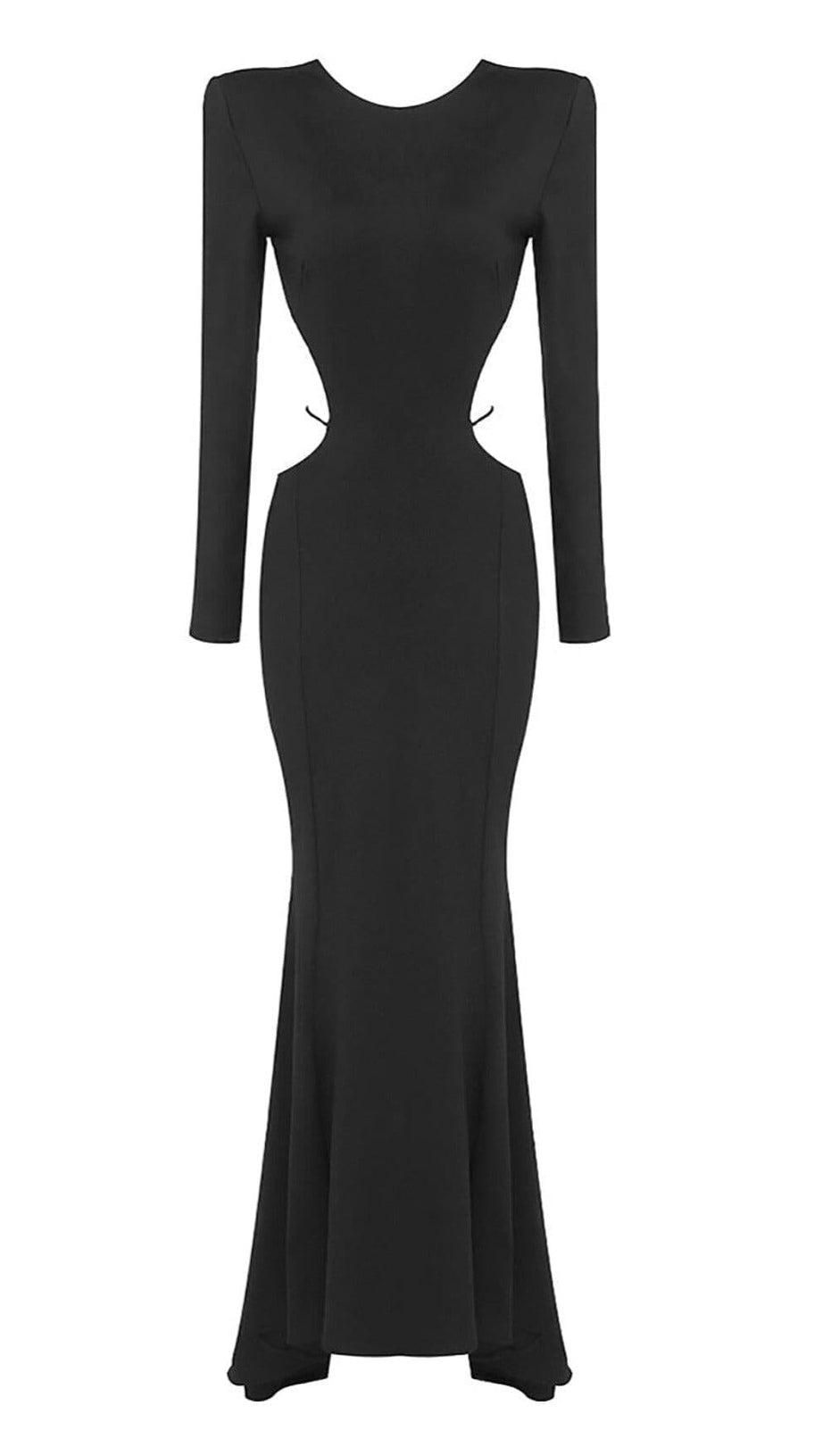 LONG SLEEVE CUT OUT BACKLESS MERMAID MAXI DRESS IN BLACK